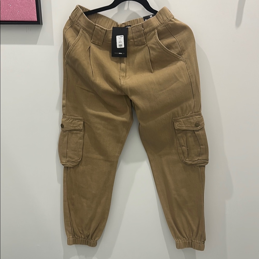 Fashion Nova Tan Cargo Pants with Elastic Waistband